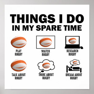 Póster Cosas Que Hago En Mi Rugby De Tiempo De Repuesto