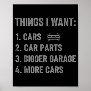 Póster Cosas que Quiero Partes Y Garage Hombre Coche Dive