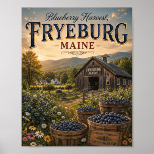 Póster Cosecha de Arándanos Fryeburg Maine Granja Vintage