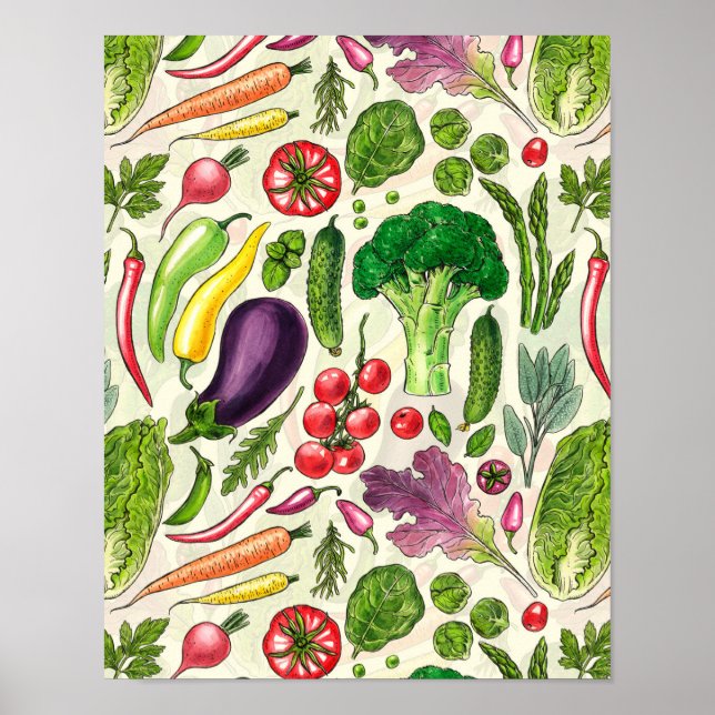 Póster Cosecha de huertos de verduras y hierbas en blanco (Frente)