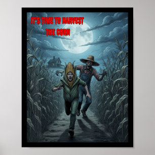 Póster Cosecha de maíz espeluznante del granjero zombie c