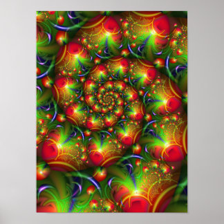 Póster Cosecha de Manzanas en Espiral Fractal Navideña Vi