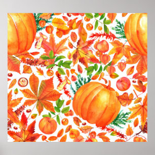 Póster Cosecha de Otoño: Acuarela Cae Abundancia.