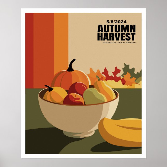 Póster Cosecha de otoño - Fruta de otoño moderna y calaba (Frente)