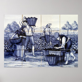 Póster Cosecha de uva de Poster de mosaico azul portugués