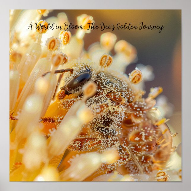 Póster Cosecha dorada: abeja de macro en flor (Frente)