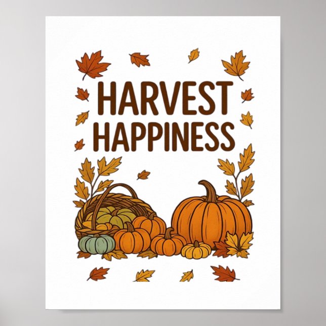Póster Cosecha Felicidad - Calabaza de otoño y hojas de o (Frente)