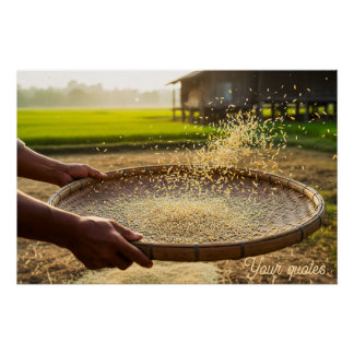 Póster Cosecha Grano, Campo de Arroz
