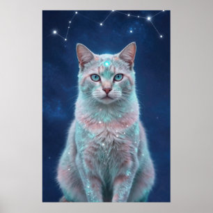 Póster Cosmic Cat Constellation Galaxy Art Poster
