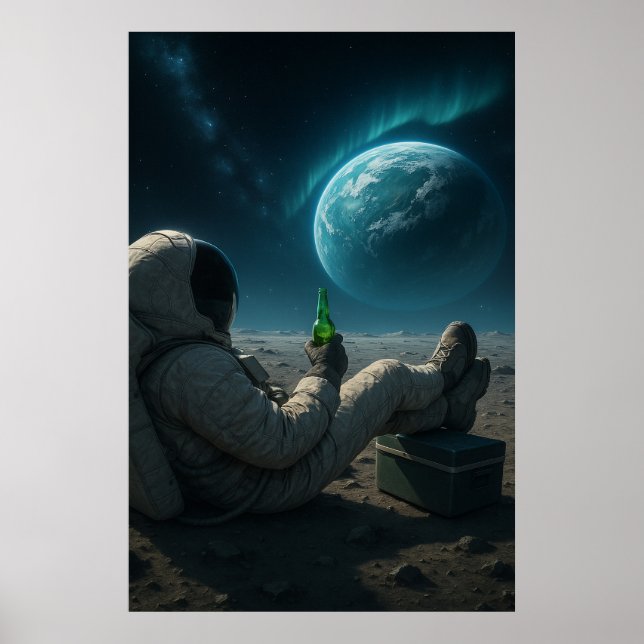 Póster Cosmic Chill — Relaxing Astronaut with Planet View (Frente)