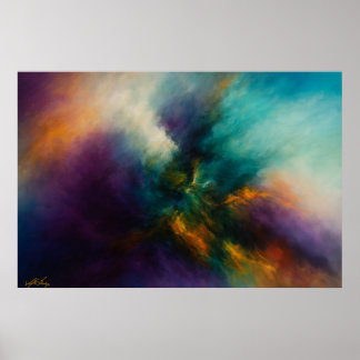 Póster Cosmic Convergence Turquoise Burst in Fiery Nebula