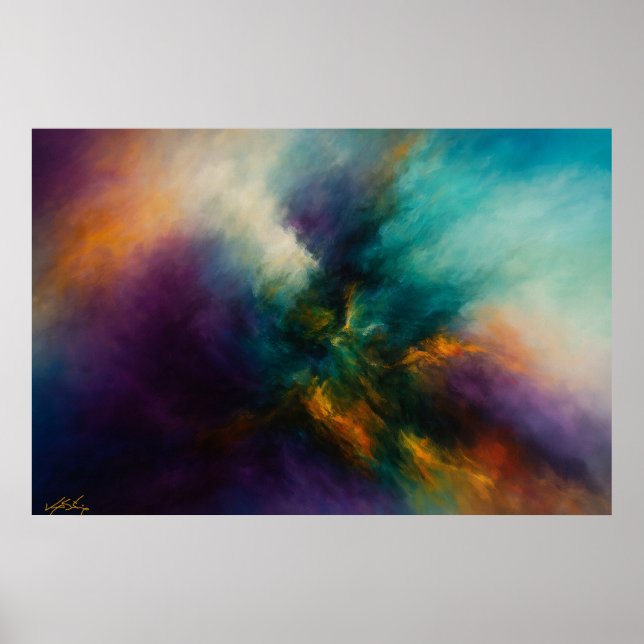 Póster Cosmic Convergence Turquoise Burst in Fiery Nebula (Frente)