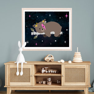 Póster Cosmic Cub Sleepy Wild One Pink Chica Nursery