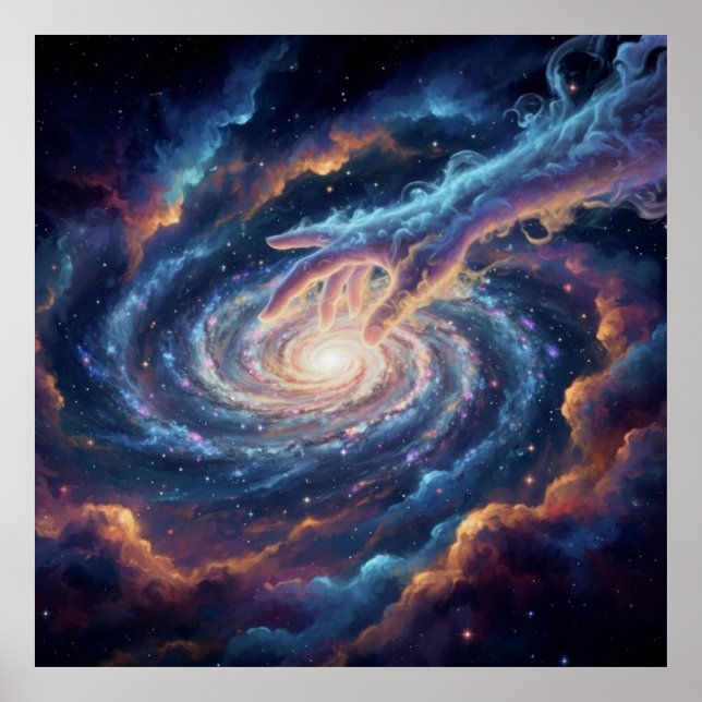 Póster Cosmic Hand of Creation — Surreal Galaxy Art (Frente)
