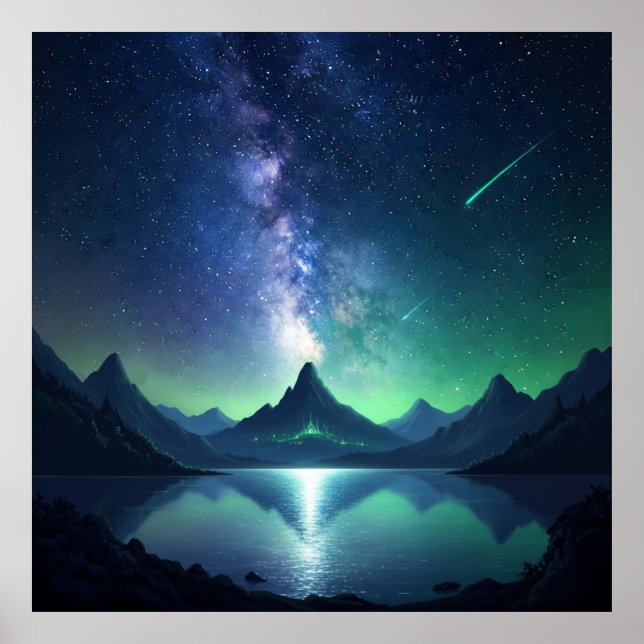 Póster Cosmic Landscape Lake - Night Sky Wall Art (Frente)