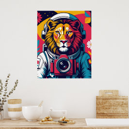 Póster Cosmic Lion – Astronaut Helmet Poster | Bold Space