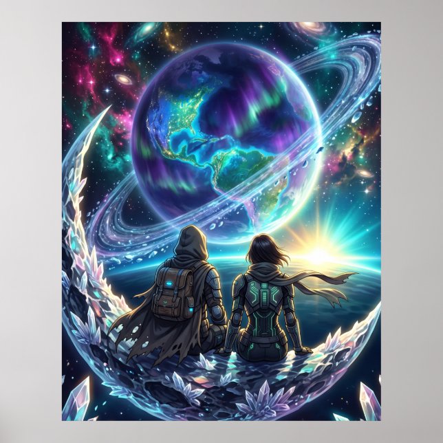 Póster Cosmic Lovers Galaxy Planet Fantasy Acrylic Print (Frente)