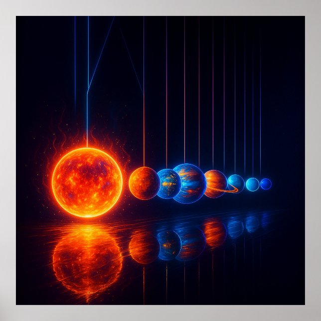Póster Cosmic Newton’s Cradle – Planetary Motion Art (Frente)