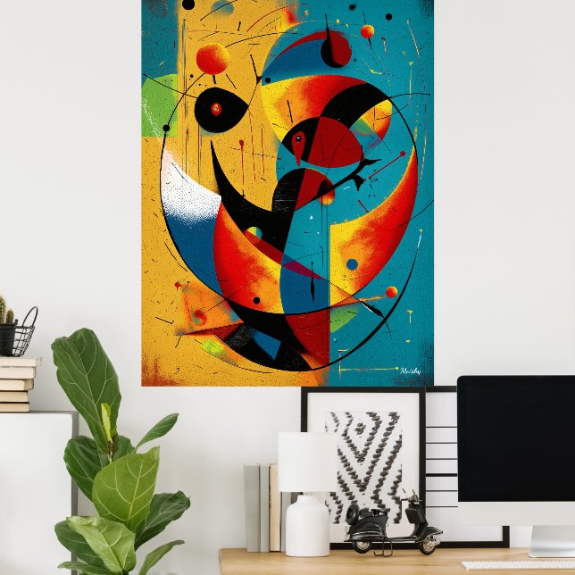 Póster Cosmic Orbit Abstraction in Teal & Tangerine  (Oficina en casa)