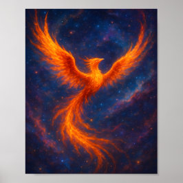 Póster Cosmic Phoenix Rising Fire Bird in Nebula Fantasy 