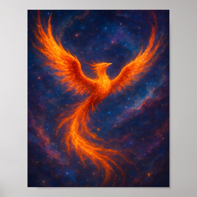 Póster Cosmic Phoenix Rising Fire Bird in Nebula Fantasy  (Frente)