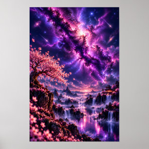 Póster Cosmic Sakura: Galaxia Fantasía del Lago Celestial