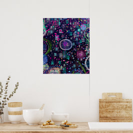 Póster Cosmic Snow Storm: Abstract Maximalism Art