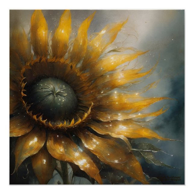 Póster Cosmic Sunflower - AI Fantasy Digital Art Print (Anverso)