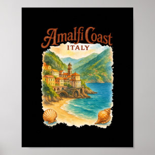 Póster Costa Amalfi Italia Conchas Playa Vacaciones Viaje