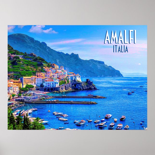 Póster Costa Amalfitana Italia Viaje Retro (Frente)