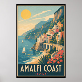 Póster Costa Amalfitana Italia Viajes Antiguos