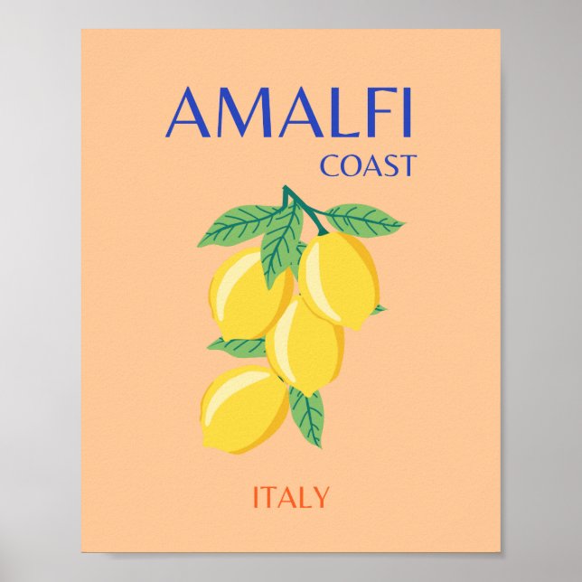 Póster Costa Amalfitana, Italia, Viajes, Pastel, Naranja (Frente)