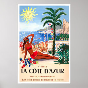 Póster Costa Azul Riviera Francesa Francia Niza Sol
