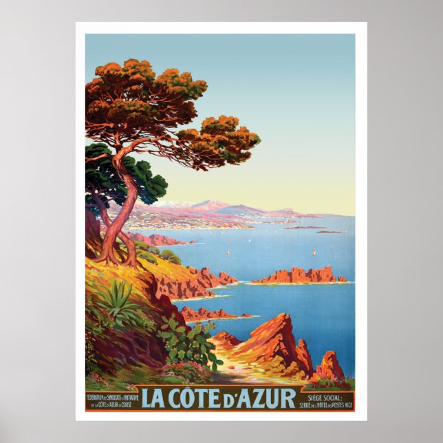 Póster Costa Azul, vista de la costa francesa (Frente)