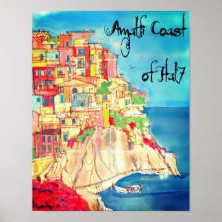Póster Costa de Amalfi de Italia cartel de 11" X 14"