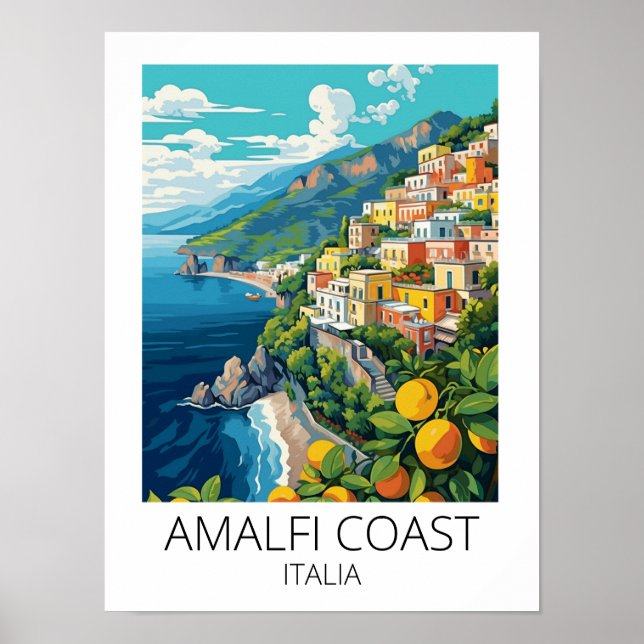 Póster Costa de Amalfi Italia Viaje de Vintage (Frente)