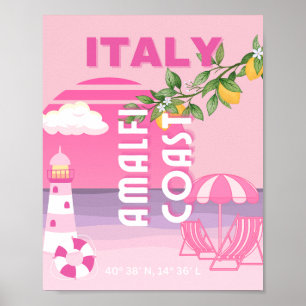 Póster Costa de Amalfi, Viajes Elegantes, Rosa