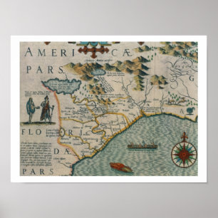 Póster Costa de Carolina del Norte, detalle del mapa titu