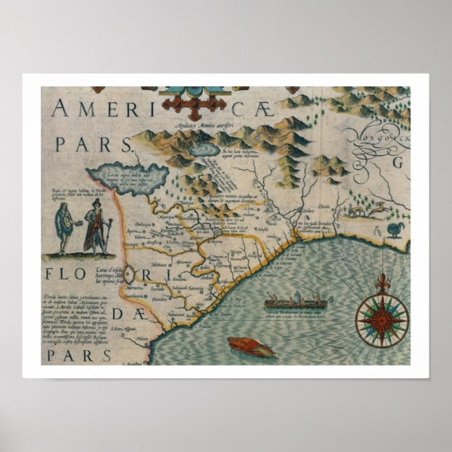 Póster Costa de Carolina del Norte, detalle del mapa titu (Frente)