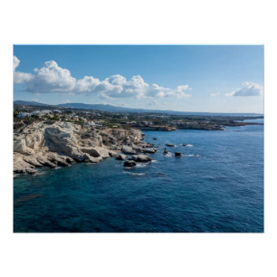Póster Costa de las Cuevas Marinas de Paphos, Chipre