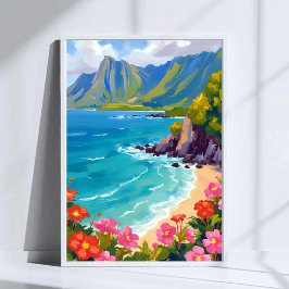 Póster Costa de Na Pali Kauai Hawaii Pintura de la costa
