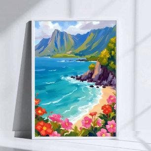 Póster Costa de Na Pali Kauai Hawaii Pintura de la costa
