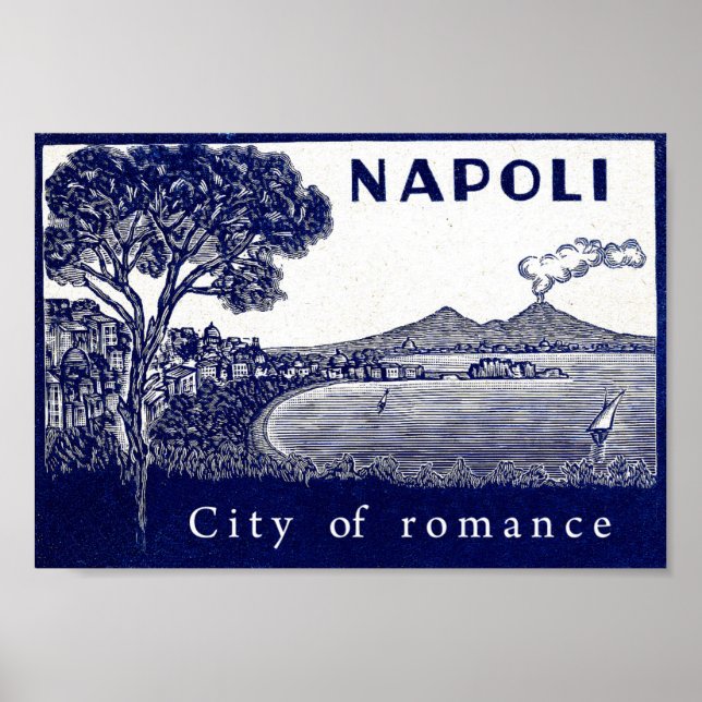 Póster Costa de Nápoles, Italia, ciudad, romance, volcán (Frente)