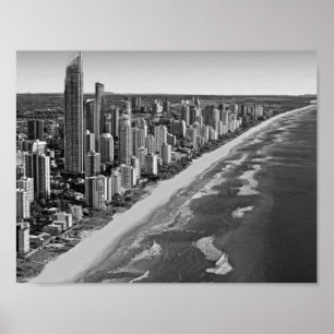 Póster Costa de Oro Australia en blanco y negro