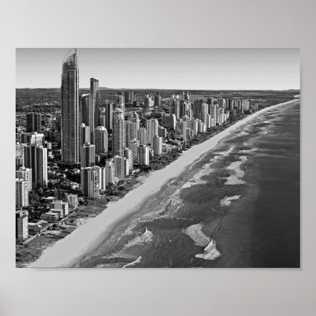Póster Costa de Oro Australia en blanco y negro (Frente)