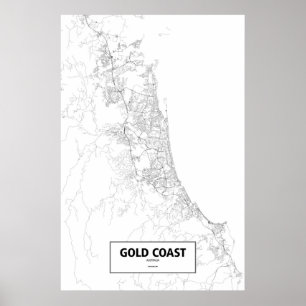 Póster Costa de Oro, Australia (negro sobre blanco)