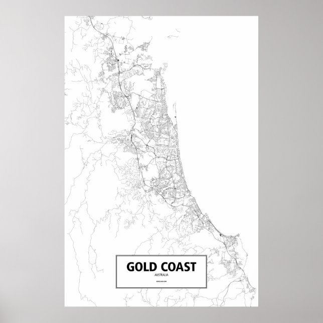 Póster Costa de Oro, Australia (negro sobre blanco) (Frente)