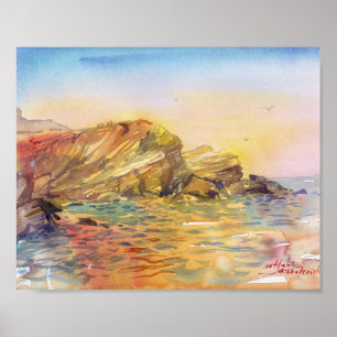 Póster Costa de piedra de concha de Odesa en acuarela de