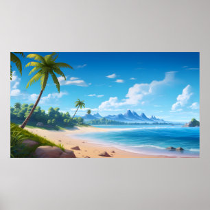 Póster Costa de playa de arena de isla del océano tropica