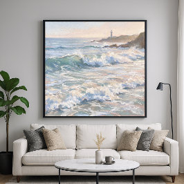 Póster Costa del Océano Espumoso - Estilo de Pintura Past